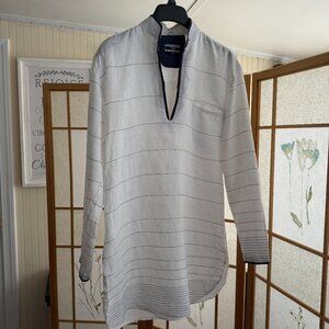 Zylus size large white with blue stripes linen shirt sz M